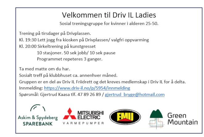 Oppstart Driv IL Ladies 6.juni 2023